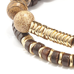 Coconut & Synthetic Hematite & Natural Picture Jasper Beads Stretch Bracelets Set&nbsp;BJEW-JB07498