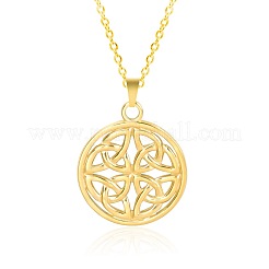 201 Stainless Steel Flat Round with Viking Knot Pendant Necklaces for Women Men&nbsp;FS-WGDB207-02