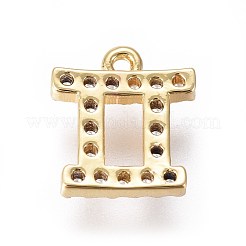 金メッキ真鍮マイクロパヴェキュービックジルコニアチャーム  十二星座  双子座  8x7x1.7mm  穴：0.8mm&nbsp;X-ZIRC-L075-51H