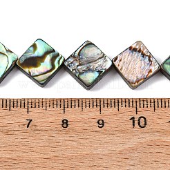 天然パウアシェルビーズ連売り  菱形  カラフル  10x10x3.5mm  穴：1mm  約31個/連  15.75インチ（40cm）&nbsp;BSHE-ZX006-08B
