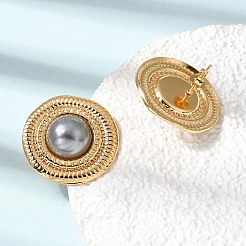 女性のための真鍮のスタッドピアス  アブソリュートプラスチック模造パール  ラウンド  ラックめっき  長持ちメッキ  鉛フリー＆カドミウムフリー  18KGP本金メッキ  グレー  25mm&nbsp;KK-CBA9D38-02G-03