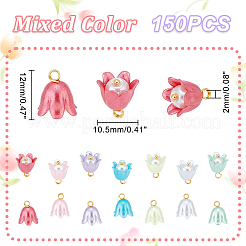 スプレーペイント ABS プラスチック イミテーションパールチャーム 150個  ゴールデントーン真鍮パーツ  花  ミックスカラー  12x10.5mm  穴：2mm&nbsp;FIND-GA0002-72