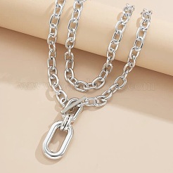 CCB Plastic Oval Pendant Alloy Cable Chain Double Layer Necklaces for Women&nbsp;FS-WGCB2EE-02