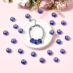 暗い手作りの蓄光スタイルランプワーク大きな穴ヨーロッパのビーズで光ります  シルバトーン真鍮コア  ロンデル  ブルー  14x9~10mm  穴：5mm&nbsp;LPDL-R007-02B