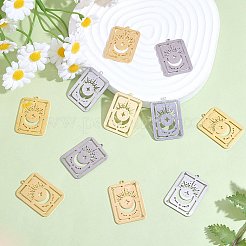 20個2色304ステンレスペンダント  星と月の長方形  ゴールデン·ステンレス鋼色  31.5x22.5x1mm  穴：1.6mm  10個/カラー&nbsp;STAS-SZ0003-11