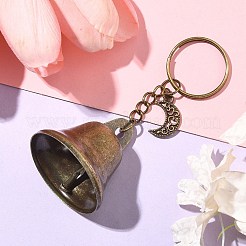 鉄のベルと中空の合金ペンダントキーホルダー  アイアン製キーリング  ムーン  8.9cm  月：12.5x11.5x1.5mm&nbsp;KEYC-JKC00998-03