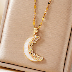 Minimalist Brass Sparkling Clear Cubic Zirconia Moon Pendant Necklaces&nbsp;MH1513-1