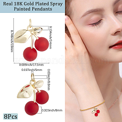 スプレー塗装された真鍮ペンダント8個  チェリー  18KGP本金メッキ  19x17.5x8mm  穴：3.4mm&nbsp;KK-BBC0020-57