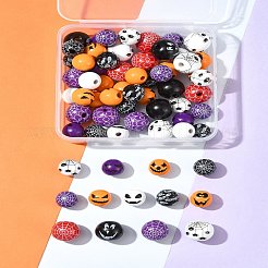 プリントウッドヨーロピアンビーズ  ハロウィンテーマビーズ  ラウンド  ミックスカラー  15.5~20mm  穴：4~4.5mm  5個/スタイル&nbsp;WOOD-FS0001-30