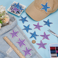 16Pcs 2 Colors Starfish Self Adhesive Computerized Embroidery Cloth Iron on/Sew on Patches&nbsp;DIY-FG0008-18