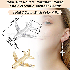 8Pcs 2 Colors Brass Micro Pave Cubic Zirconia Airliner Beads&nbsp;ZIRC-BBC0002-58