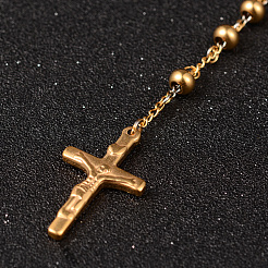 PVD Vacuum Plating 201 Stainless Steel Rosary Bead Necklaces&nbsp;NJEW-L427-22G