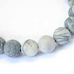 Frosted Natural Black Silk Stone/Netstone Round Bead Strands&nbsp;X-G-E334-6mm-25