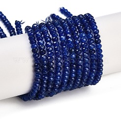 天然石ホワイトジェイドビーズ連売り  ファセットロンデル  染め  ブルー  4~4.5x3mm  穴：1mm  約112~121個/連  13.54''~13.98''（34.4~35.5センチメートル）&nbsp;X-G-Z069-01V