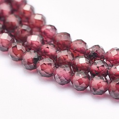天然石ガーネットビーズ連売り  ラウンド  多面カット  レッド  3mm  穴：0.5mm  約135個/連  15.5インチ（39.5cm）&nbsp;G-O166-13C-3mm