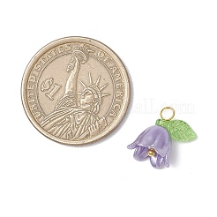 プラスチック模造真珠ビーズペンダント付きアクリルビーズ  花  真鍮ボールヘッドピン付き  ゴールドカラー  14.5x16x11mm  穴：3mm&nbsp;PALLOY-JF03825-02