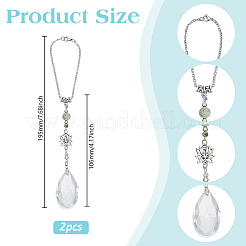 2Pcs Glass Teardrop & Lotus Alloy & Natural Chrysoprase Pendant Decorations&nbsp;HJEW-WH00101
