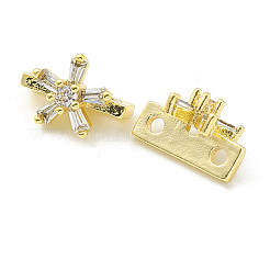 Rack Plating Brass Pave Clear Cubic Zirconia Flower Slide Charms&nbsp;KK-G464-01G