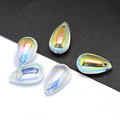 クリアガラスチャーム  ティアドロップ  ABカラー  クリアAB  14x8x5mm  穴：1.2mm&nbsp;GLAA-H016-11K-1
