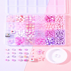 DIY アクリル ラウンド ビーズ ストレッチ ブレスレット 作成キット  ピンク  8mm  穴：1.5mm&nbsp;DIY-FS0008-77