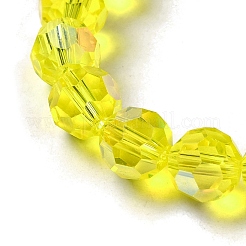 電気メッキ透明ガラスビーズ連売り  ファセット（32ファセット）  ラウンド  虹メッキ  きいろ  4mm  穴：0.7mm  約87~93個/連  32~33cm&nbsp;EGLA-A035-T4mm-L03