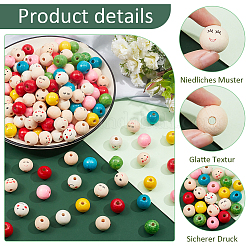 225Pcs 9 Styles Printed Wood European Beads&nbsp;WOOD-NB0002-60