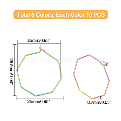 50個 5色イオンプレーティング(IP) 316ステンレススチールフープピアス金具  ワイングラスチャームのパーツ  八角形  ミックスカラー  25x26.5x0.7mm  10個/カラー&nbsp;STAS-DC0003-93