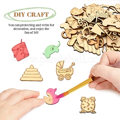 50個の未完成の木のスライスアートペンダントチップ  DIYハンギングギフトタグ用  子供のテーマ  混合図形  ビスク  2~4.2x1.24cm  穴：47x0.23~0.25mm&nbsp;WOOD-CJ0001-52