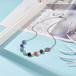 7Pcs 7 Style Natural Mixed Gemstone Beaded Pendant Necklace with Alloy 7 Chakra&nbsp;NJEW-JN03889