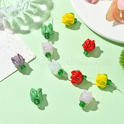 手作りランプワークビーズ  花  ミックスカラー  16x14~15mm  穴：1.2mm  10個/セット&nbsp;LAMP-CJ0002-04