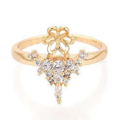 Crown Brass Micro Pave Clear Cubic Zirconia Cuff Ring Settings&nbsp;KK-T076-24G