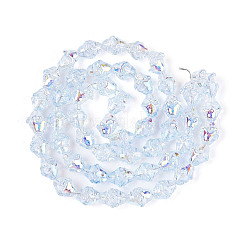 電気メッキ透明ガラスビーズ連売り  花  ABカラーメッキ  ライトスカイブルー  11~12x8mm  穴：1.2mm  約101~102個/連  29.92インチ（76cm）&nbsp;EGLA-N020-03G