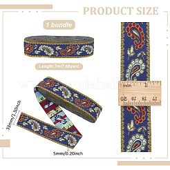 エスニック風刺繡ポリエステルリボン  服飾材料  花柄  ブルー  33mm&nbsp;SRIB-WH0007-02B