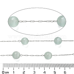 304ステンレススチールとガラスのキャットアイリンクチェーン  ハンダ付け  スプールで  ラウンド  アクア  13x7.5mm&nbsp;CHS-G038-08P-03