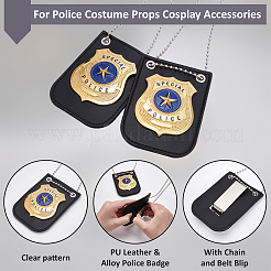 PUレザーと合金製の警察バッジ2個、チェーンとベルトブリップ付き  警察衣装小道具コスプレアクセサリー  プラチナ·ゴールデン  970mm&nbsp;NJEW-HY0002-18