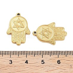 304ステンレススチールペンダントカボションセッティング  ハムサの手  ゴールドカラー  トレイ：2mm  22x15x2mm  穴：1.4mm&nbsp;STAS-P364-05G