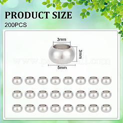 304ステンレススチールビーズ  ロンデル  ステンレス鋼色  5x3mm  穴：3mm  200個/箱&nbsp;STAS-UN0002-40A-P