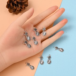 エナメルのチベット風合金子猫ペンダントセッティング  カドミウムフリー＆ニッケルフリー＆鉛フリー  猫の形  アンティークシルバー色  サイズ：約23mm長  10 mm幅  厚さ1mm  穴：2mm&nbsp;X-PALLOY-A15359-AS-NF