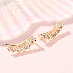 Brass Pave Cubic Zirconia Stud Crawler Earrings&nbsp;KK-CBAA351-22G-01