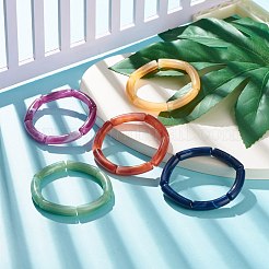 天然石風アクリル湾曲チューブビーズストレッチブレスレット  女性のための分厚いブレスレット  ミックスカラー  内径：2インチ（5cm）&nbsp;BJEW-JB07962