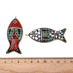 手作りインドネシアビッグサイズペンダントトップ  魚のチャーム  樹脂、メッキなしの真鍮、シェル付き  ミックスカラー  64~65x25x9~10mm  穴：3mm&nbsp;IPDL-N004-03C