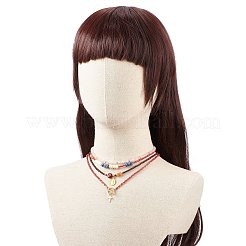 4 個 4 スタイルクロスと聖母マリア真鍮 & 合金チャームネックレスセット  女性のための天然石と真珠とガラスビーズの積み重ね可能なネックレス  暗赤色  15.28~20.08インチ（38.8~51cm）  1個/スタイル&nbsp;NJEW-JN04018