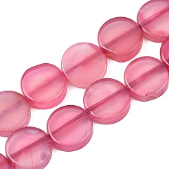 天然石瑪瑙ビーズ連売り  染め  フラットラウンド  ショッキングピンク  12x3.5mm  穴：0.9~1mm  約30個/連  14.13''~14.25'（35.9~36.2センチメートル）&nbsp;G-K342-A01-01