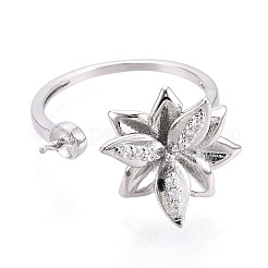 Flower Brass Micro Pave Clear Cubic Zirconia Cuff Ring Settings&nbsp;KK-T076-68P