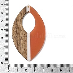 クルミ材と樹脂製の大きなペンダント  馬の目  サンゴ  66.5x39x3.5mm  穴：2mm&nbsp;WOOD-G025-02A