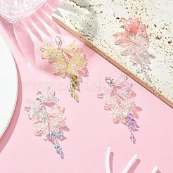 アクリルとガラスのペンダント装飾  亜鉛合金カニカン付き  花  ミックスカラー  65~66mm  ペンダント：55~56x26.5~28x29.5~30mm  4個/セット&nbsp;HJEW-TA00032