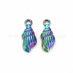 201ステンレススチールシェルペンダント  巻き貝  虹色  18x7.5x3.5mm  穴：2mm&nbsp;STAS-S119-054