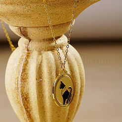 Vintage Egyptian Black Cat Oval Pendant Stainless Steel Necklace for Halloween and Birthday Gifts&nbsp;ST1427-1