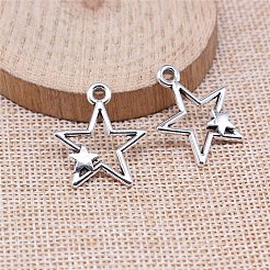 合金のチベット風チャーム  スターのチャーム  アンティークシルバー  26x22mm&nbsp;FIND-PW0006-03AS