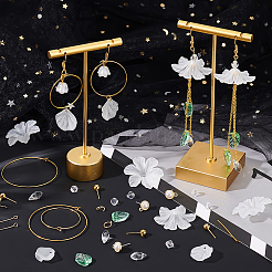 ボヘミア風イヤリング作りキット  真鍮のワイングラスチャームリングとピアスフックを含む  アクリル リーフ & ガラス ティアドロップ & ガラス ペンダント & ビーズ  合金製スタッドピアスパーツ  ゴールドカラー  270個/箱&nbsp;DIY-AR0003-03